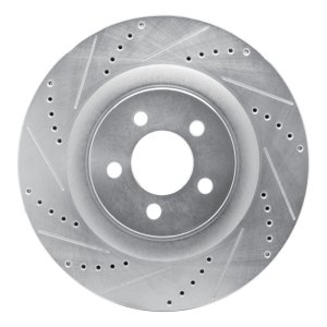 Chrysler 300 Brake Rotor (1) - Front Left - R1 Concepts - Drilled & Slotted - Silver - `05-`23